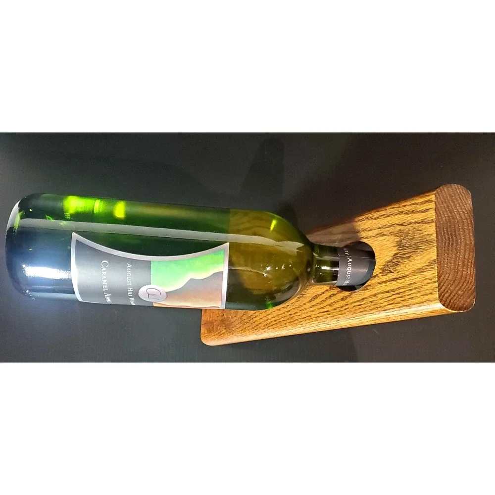 Balancing wine bottle holder, holds a single bottle,‎ solid oak wood